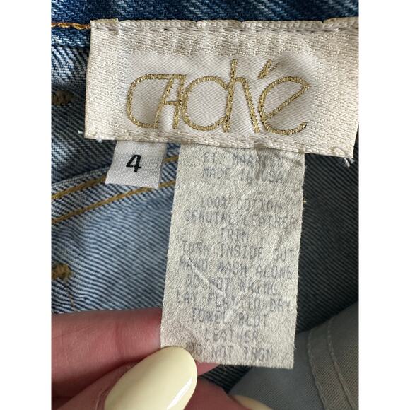 VTG 90s Y2K Cache Gold Tag Denim and Gold Leather Trim Studded Shorts Size 4 - Picture 4 of 6